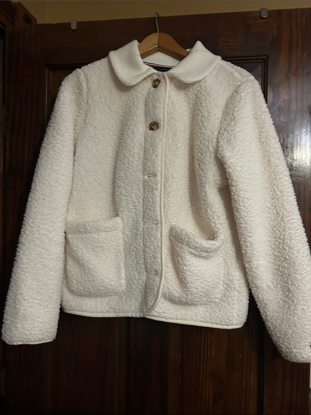 Tommy Hilfiger Cream Sherpa Pullover with Signature Trim